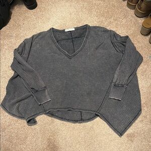 Free people We The Free Charcoal waffle oversized V-Neck Top